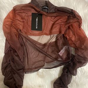 Shape brown ombré mesh cut out crop top